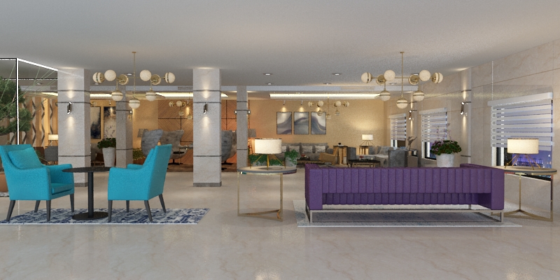 Hospital waiting lounge with reception seating and a welcoming layout