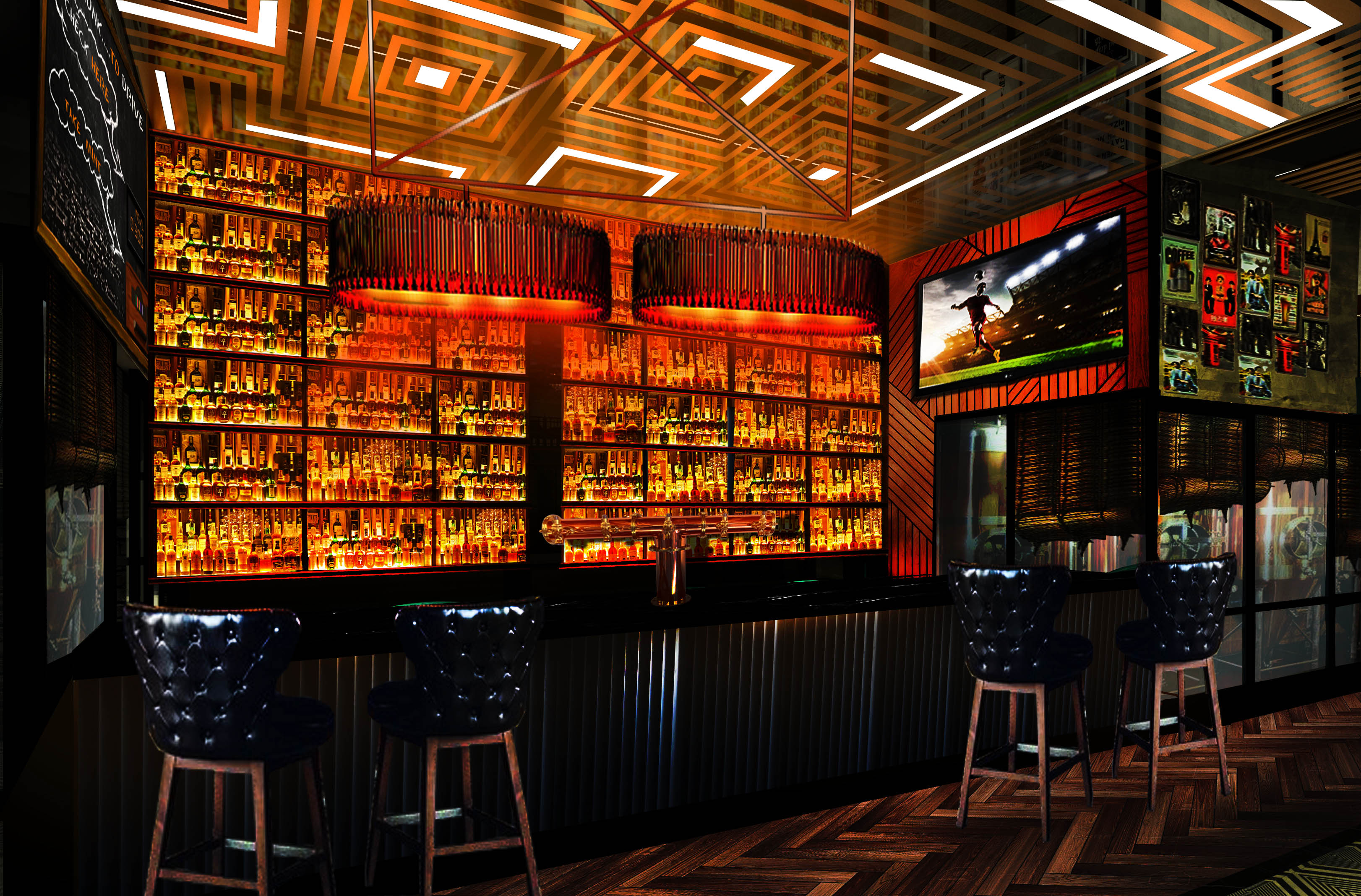 Michigan Taps bar interior with a lit counter
